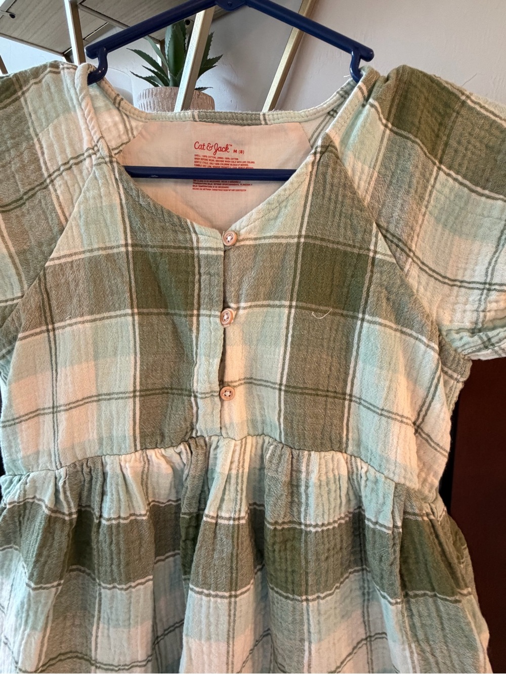 Cat & Jack Green and Cream Plaid Button-Front Dress